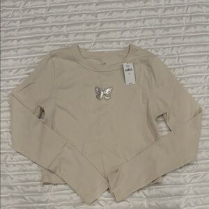 GAP Cream Long Sleeve Tee with Silver Butterfly